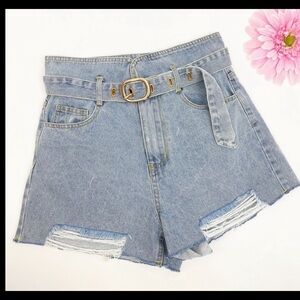 Kittenish Light Blue Jean Shorts with Belt
